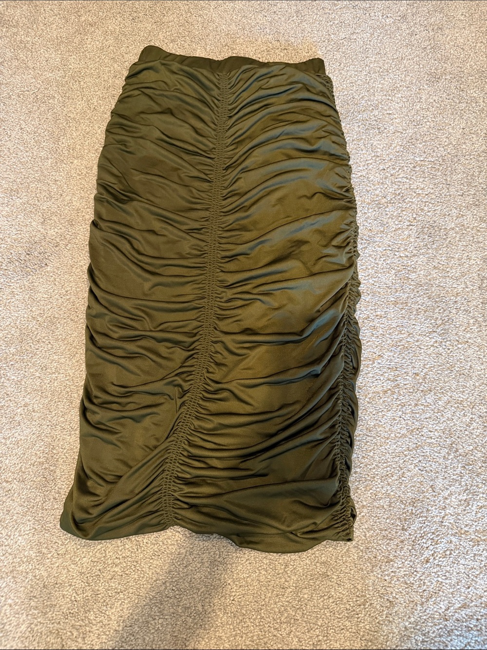 Olive Green Ruched Pencil Skirt - Women